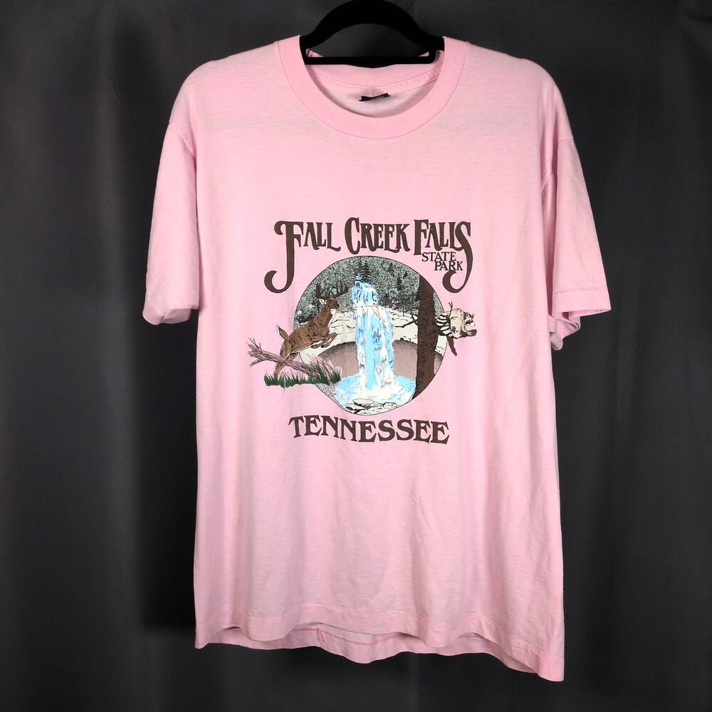 VTG 90s Screen Stars Single Stitch Pink T-Shirt Creek Falls State Park TN XL